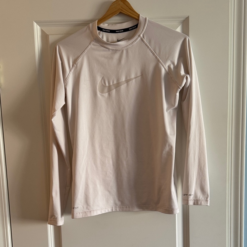 Nike Soft White Long Sleeve Rashguard with White Nike Swoosh